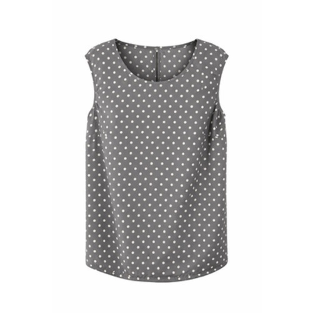 Merona Gray White Polka Dot Sleeveless Blouse XL Back Keyhole Office Casual Top